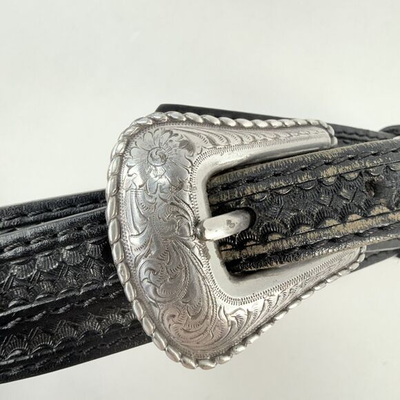 Ranger Belt Co. Brown Leather Hand Tooled Star Conchos Western Rodeo Belt Sz 34 - Picture 8 of 13